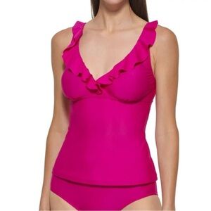 DKNY Tankini Top Ruffle Neckline Size XL